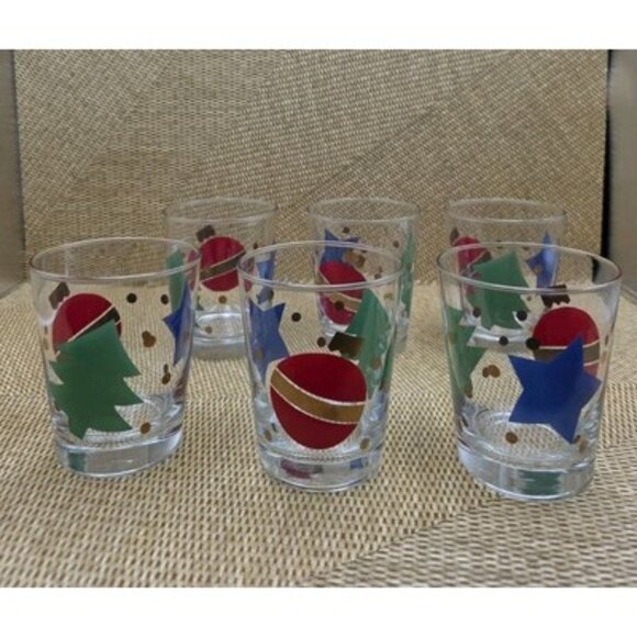 Libbey Christmas Party Cocktail Holiday Glasses Set Of 6 Ornament Star Tree - Picture 3 of 5